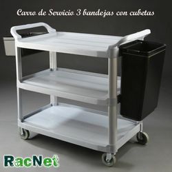 Carro de Servicio 3 bandejas con cubetas
