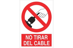 Señal prohibido pictograma y texto - no tirar del cable