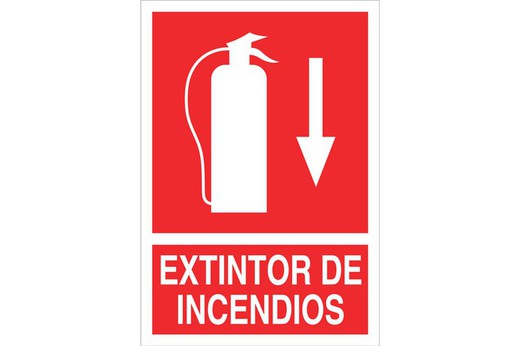 Señalización seguridad pictorama y texto - extintor incendios flecha abajo