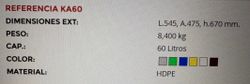 Contenedor 60lts con tapa abatible y 4 ruedas de 200mm