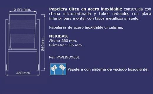 Papelera de exterior inoxidable basculante 75lts