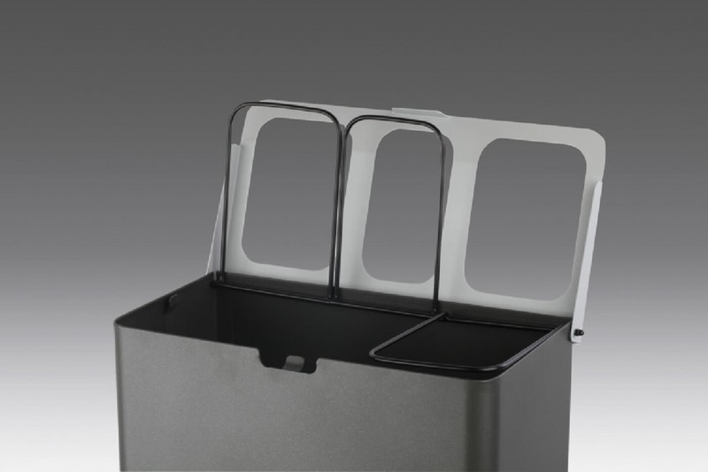 Papelera reciclaje 3 compartimentos, 75 litros, Dimensiones: 78,5 (ancho) x  33 (profundo) x 47,5 (