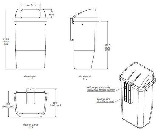 Papelera urbana 50lts polipropileno para colgar