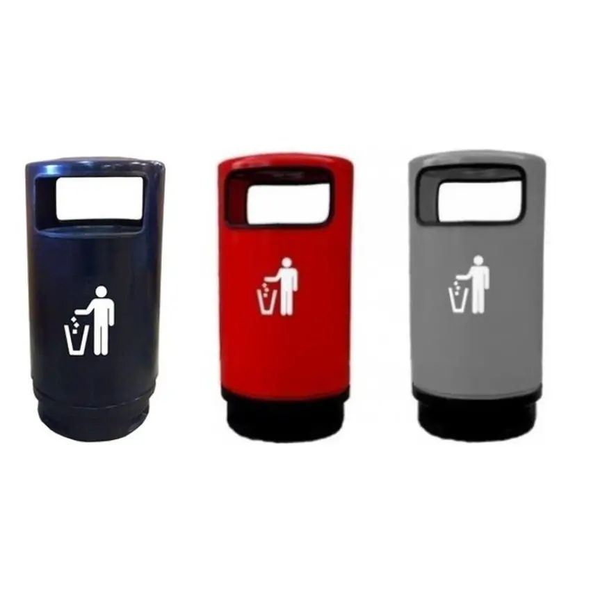 Papeleras gasolinera 90lt anti fuego Papelera 90 litros color azul marino oscuro con tapa antifuego