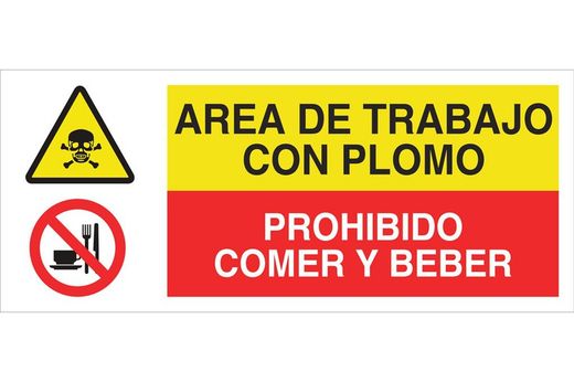 Señal combinada peligro área trabajo con plomo - prohibido comer beber