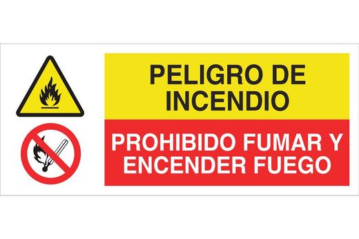 Señal combinada peligro de incendio - prohibido fumar y encender fuego