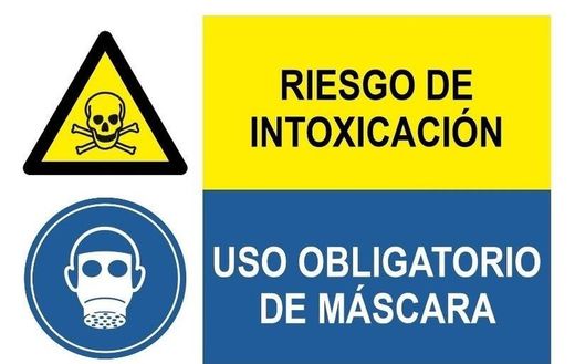 Señal combinada riesgo intoxicación y uso obligatorio mascara
