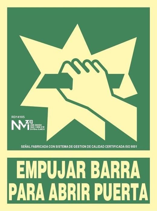 Señal empujar barra para abrir puerta luminiscente