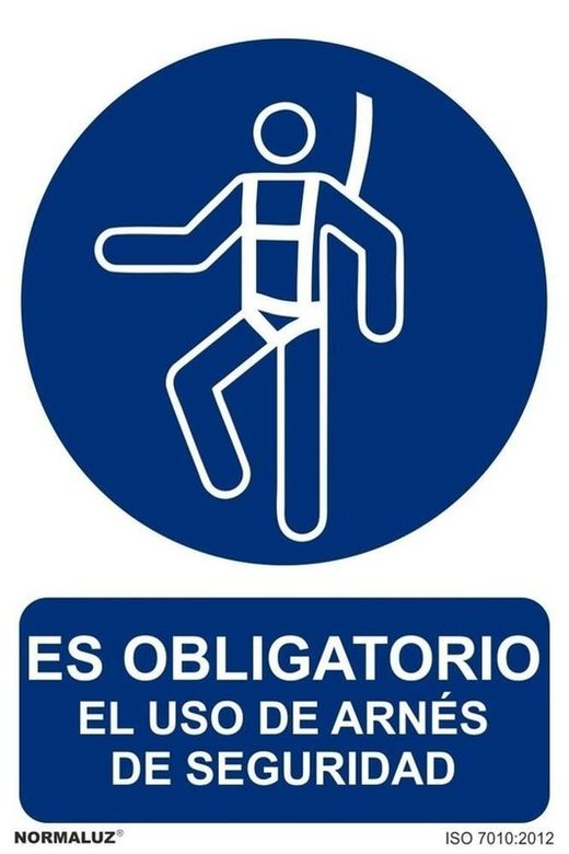 Señal es obligatorio el uso de arnés de seguridad con tintas uv