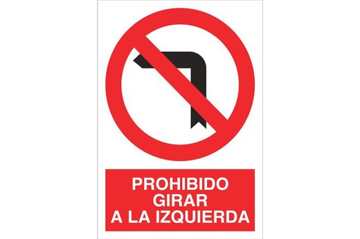 Señal prohibido pictograma y texto - girar a la izquierda
