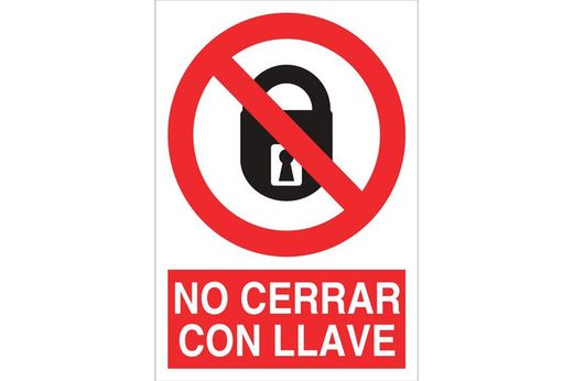 Señal prohibido pictograma y texto - no cerrar con llave