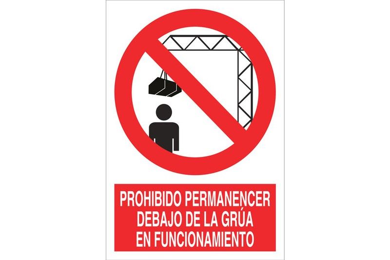 Señal prohibido pictograma y texto - permanecer debajo de la grúa — RacNet