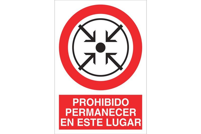 Señal prohibido pictograma y texto - permanecer en este lugar — RacNet