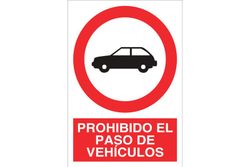 Señal prohibido pictograma y texto - prohibido el paso de vehículos