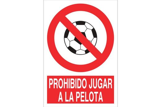 Señal prohibido pictograma y texto - prohibido jugar a la pelota