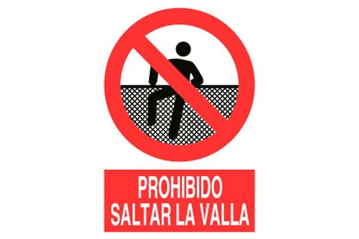Señal prohibido pictograma y texto - prohibido saltar la valla